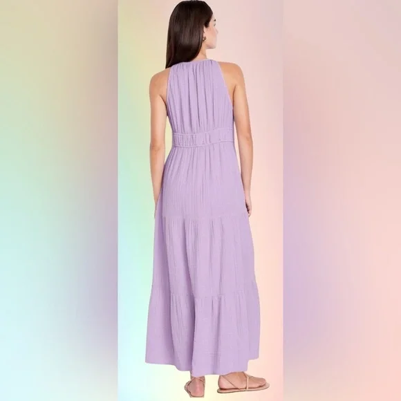 NWTS💓GAP OLD NAVY LG💓LILAC PURPLE TIERED MAXI DRESS ADJUSTABLE STRAPS W POCKETS - Picture 7 of 12
